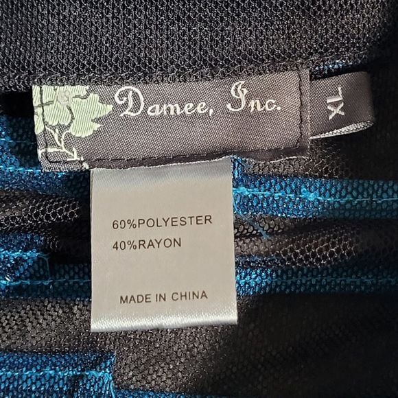 Damee Inc Black Mesh Turquoise Stripe XL Long Sleeve Sheer Full Zip Jacket - Picture 8 of 10